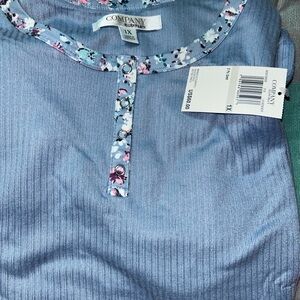 Blue Floral Trim Top pajama set by Company Ellen Tracy 1X new w tags